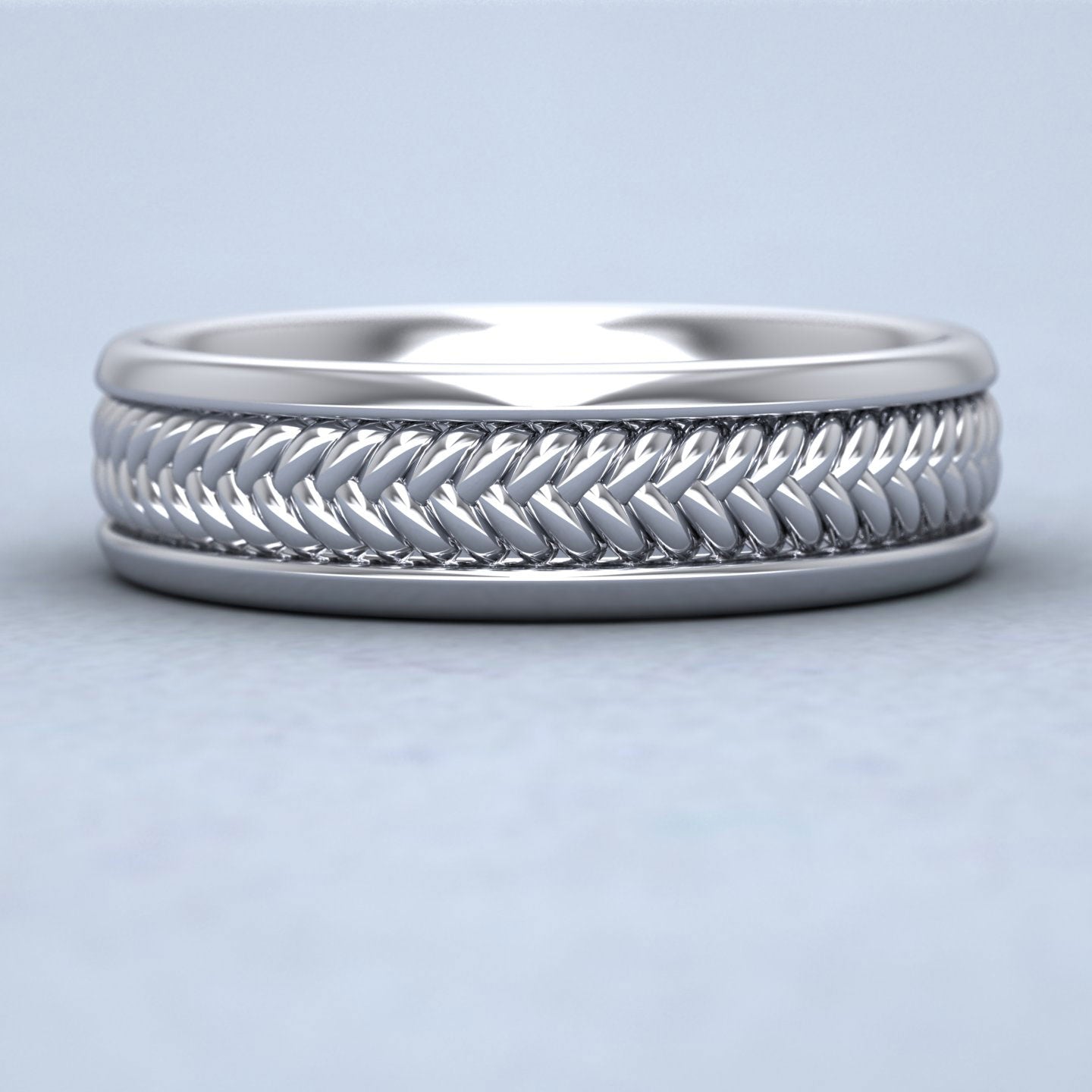 Braided Pattern 18ct White Gold 6mm Wedding Ring