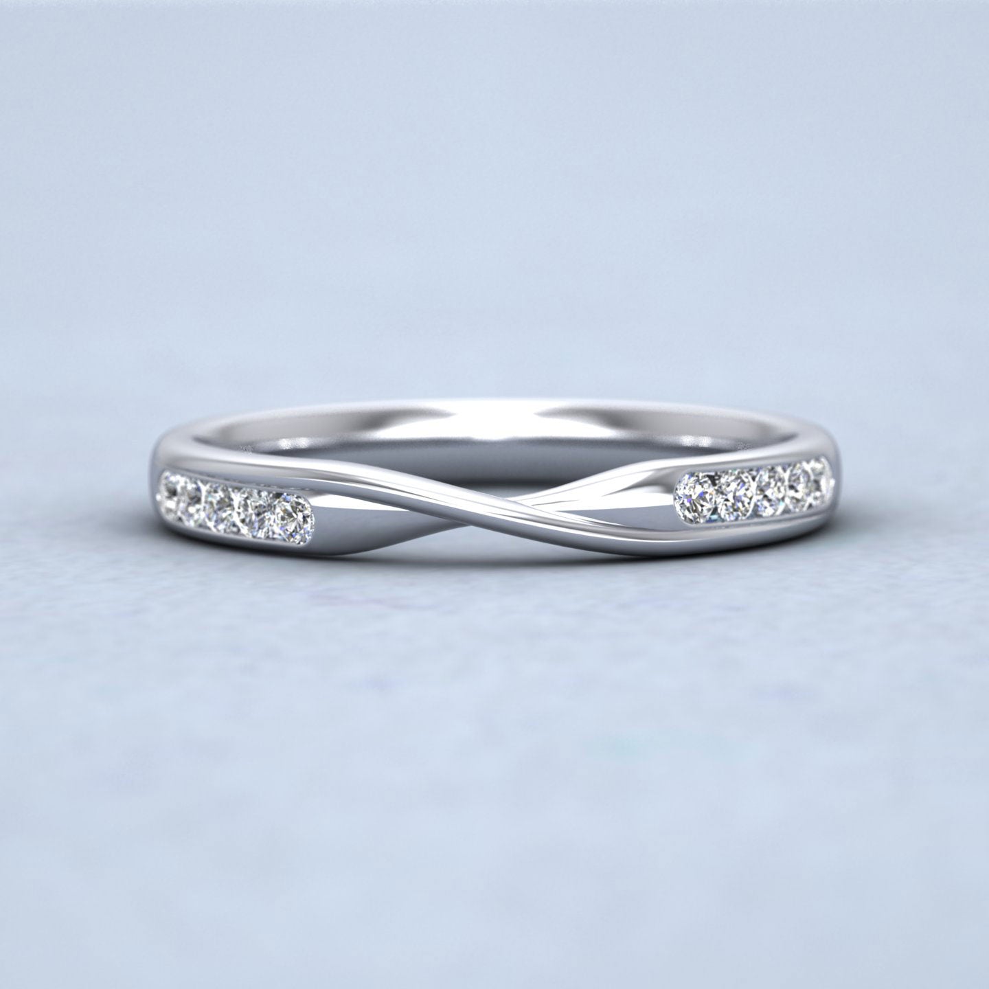 Crossover Pattern Wedding Ring In 18ct White Gold 2.5mm Wide With Eight Diamonds