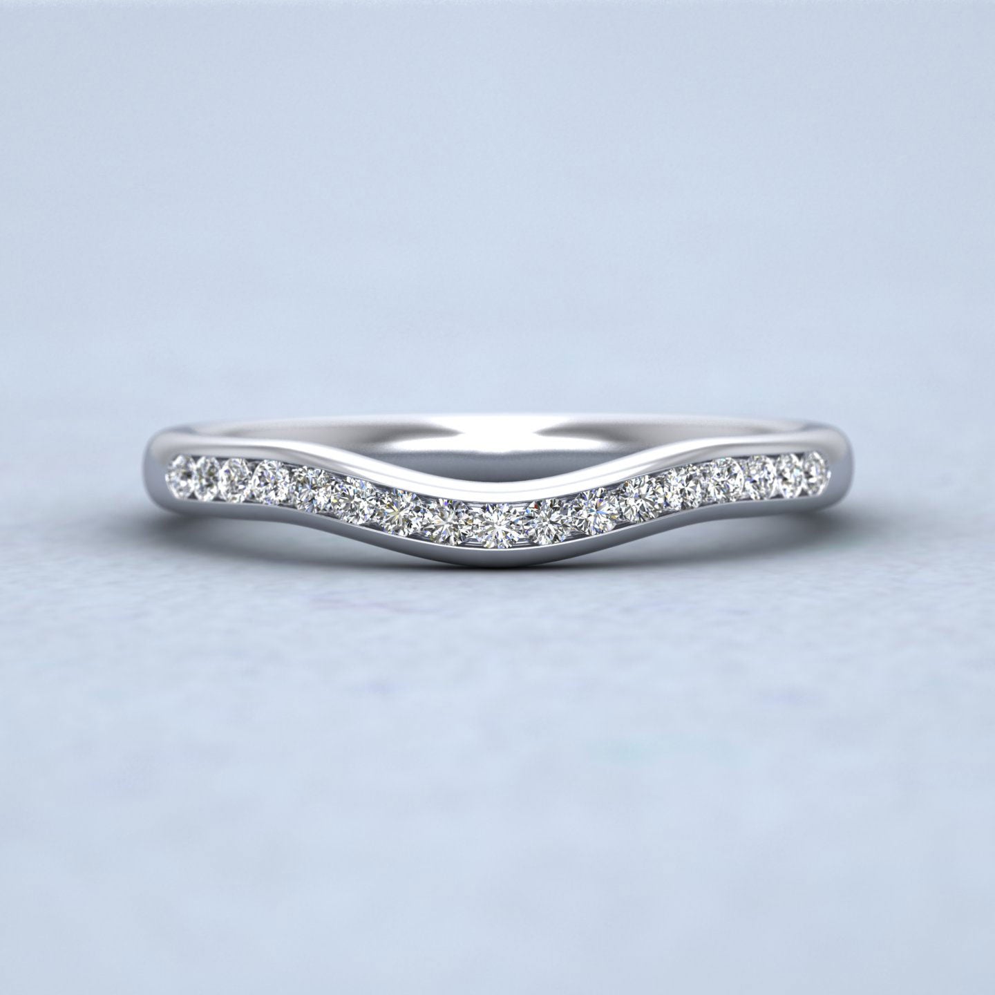Curved To Fit Channel Set Diamond Wedding Ring In 18ct White Gold 2.25mm Wide