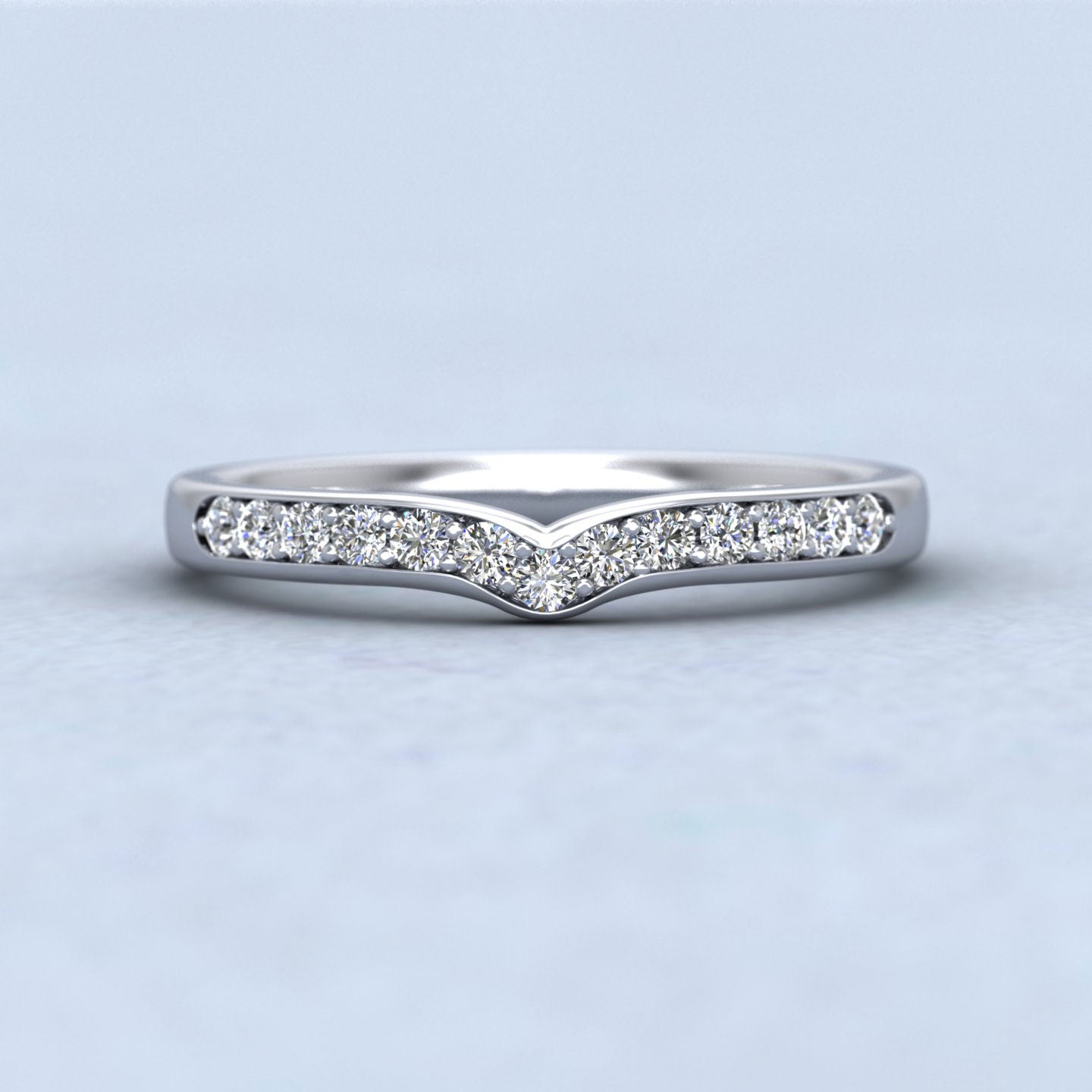 Slight Wishbone Shaped Bead Set Diamond Wedding Ring In 18ct White Gold 2.25mm Wide