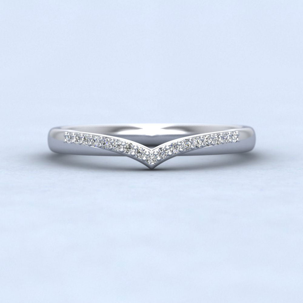 Crossover V Shape Round Diamond Set Wedding Ring In 9ct White Gold 2.25mm Wide