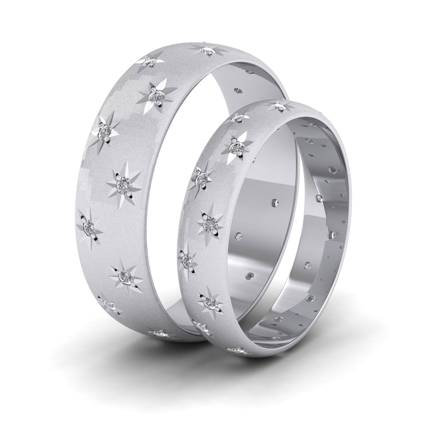 Star And Diamond Set 14ct White Gold 4mm Wedding Ring