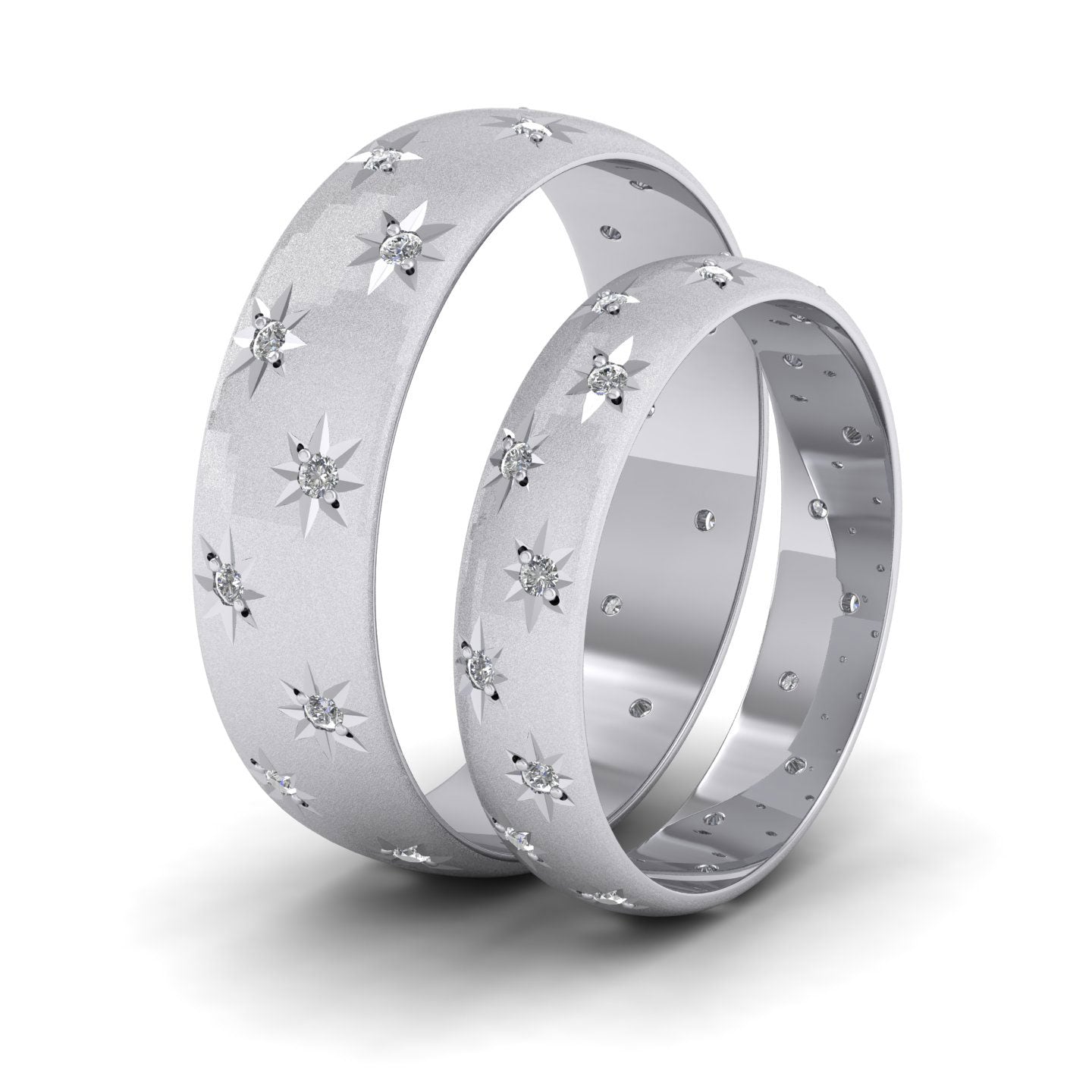 Star And Diamond Set 9ct White Gold 4mm Wedding Ring