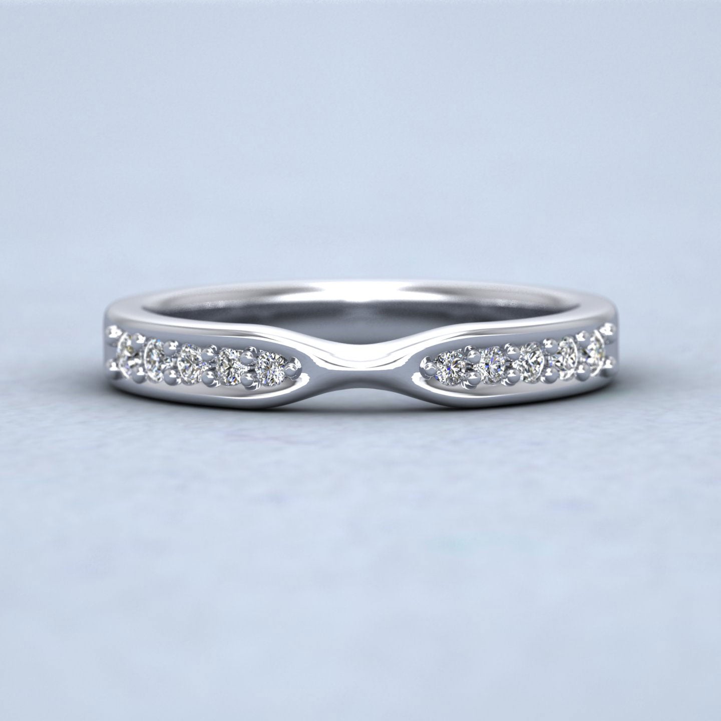 Pinch Design Wedding Ring With Diamonds 18ct White Gold 3mm Wedding Ring