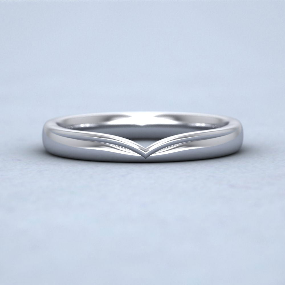 Raised V Shaped 9ct White Gold 3mm Wedding Ring