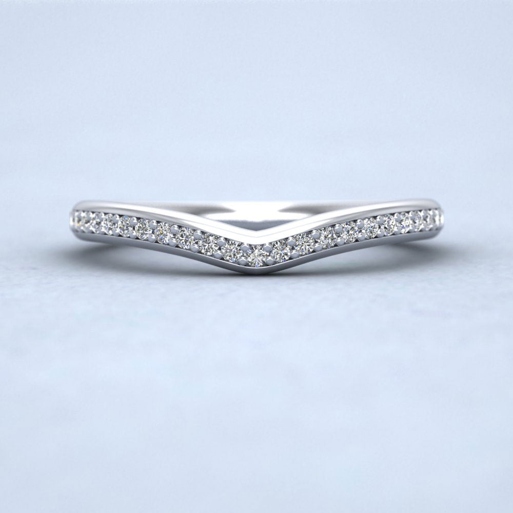 Wishbone Shape Diamond Set Pave 14ct White Gold 2mm Wedding Ring