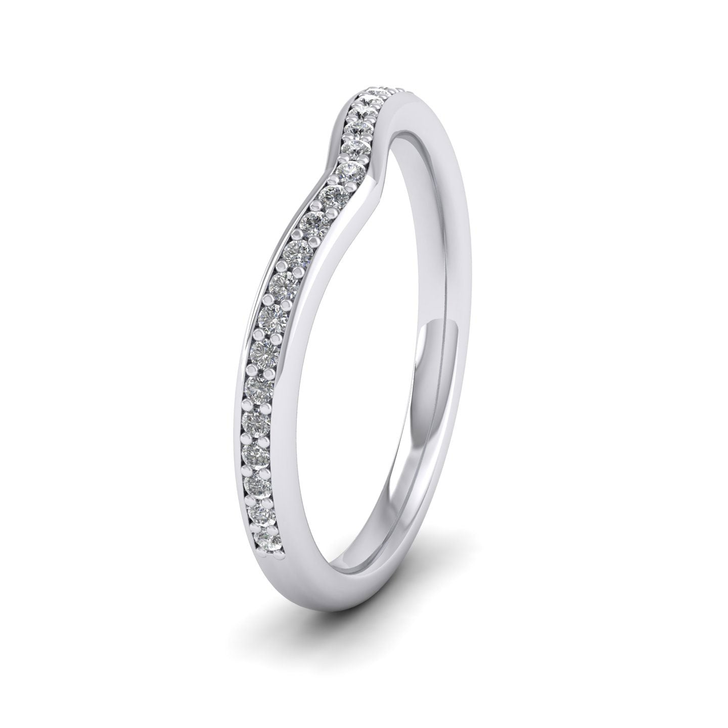 Wishbone Shape Diamond Set Pave 14ct White Gold 2mm Wedding Ring