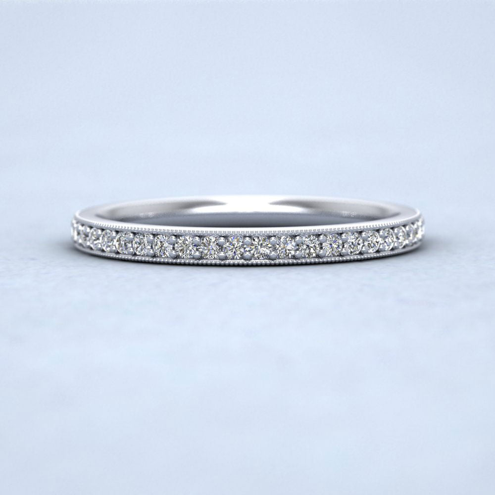 Full Bead Set 0.46ct Round Brilliant Cut Diamond With Millgrain Surround 9ct White Gold 2mm Wedding Ring