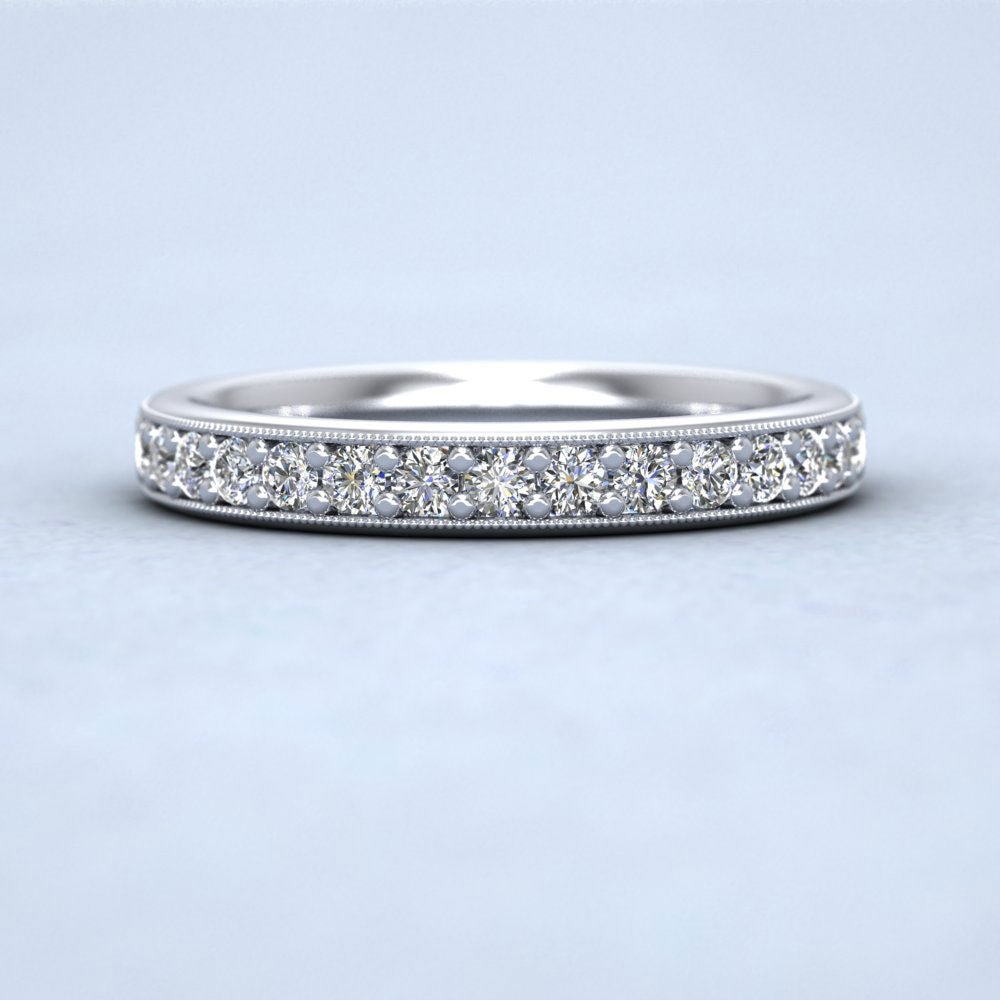 Full Bead Set 0.8ct Round Brilliant Cut Diamond With Millgrain Surround 18ct White Gold 3mm Wedding Ring