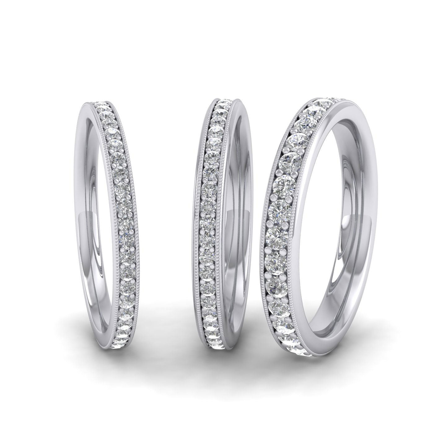 Full Bead Set 0.8ct Round Brilliant Cut Diamond With Millgrain Surround 9ct White Gold 3mm Wedding Ring