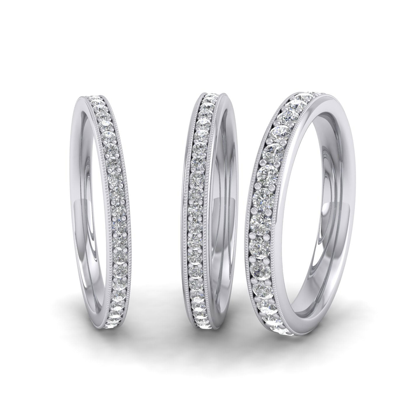 Full Bead Set 0.7ct Round Brilliant Cut Diamond With Millgrain Surround 18ct White Gold 2.5mm Wedding Ring
