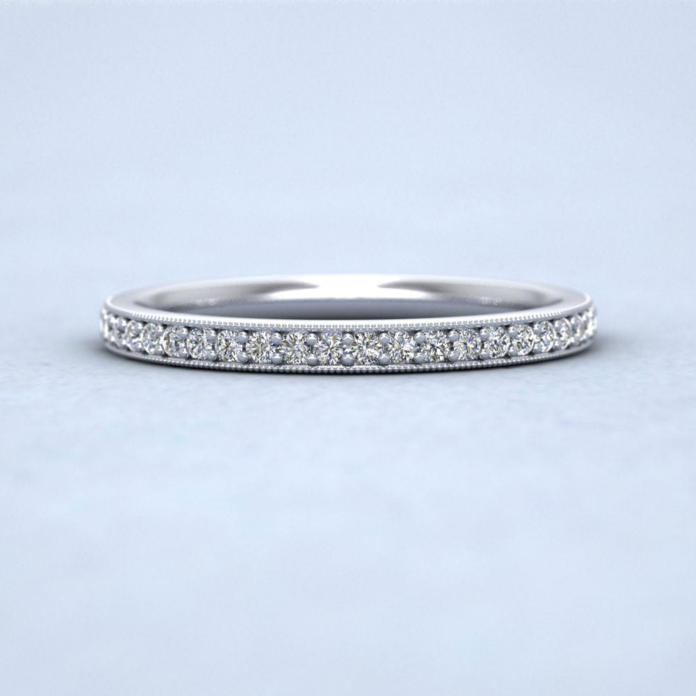 Half Bead Set 0.23ct Round Brilliant Cut Diamond With Millgrain Surround 950 Platinum 2mm Wedding Ring