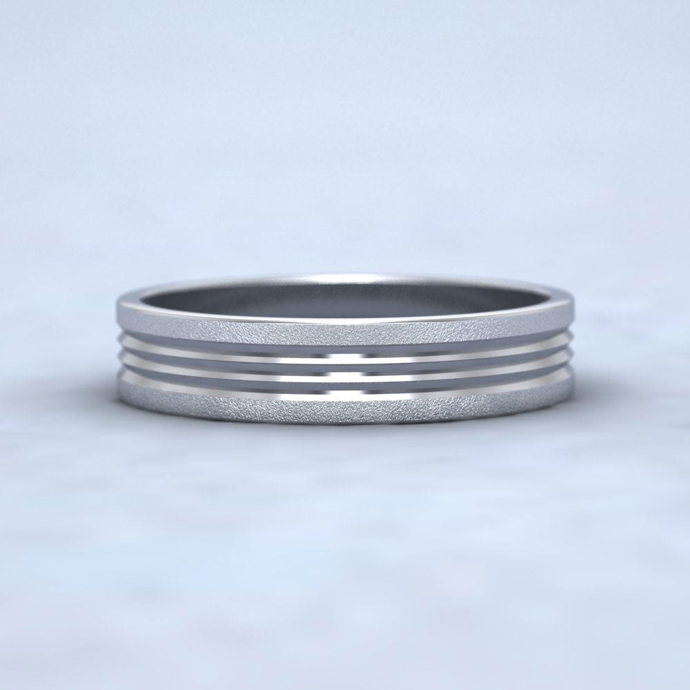 Grooved Pattern 500 Palladium 4mm Flat Wedding Ring