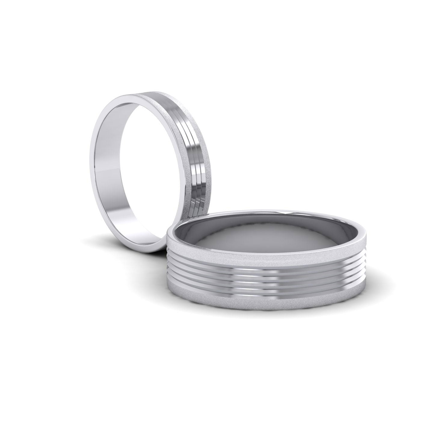 Grooved Pattern 950 Platinum 4mm Flat Wedding Ring