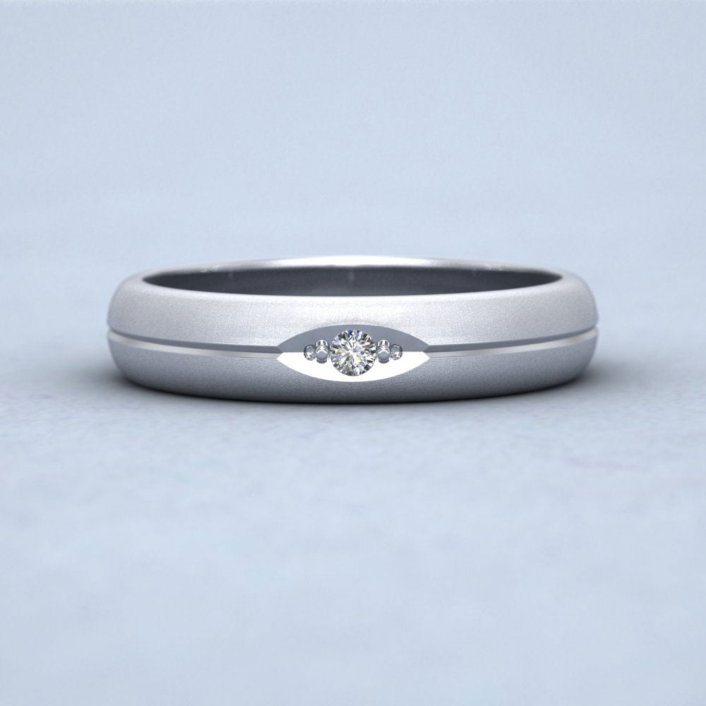Diamond Set And Centre Line Pattern 950 Platinum 4mm Wedding Ring Down View