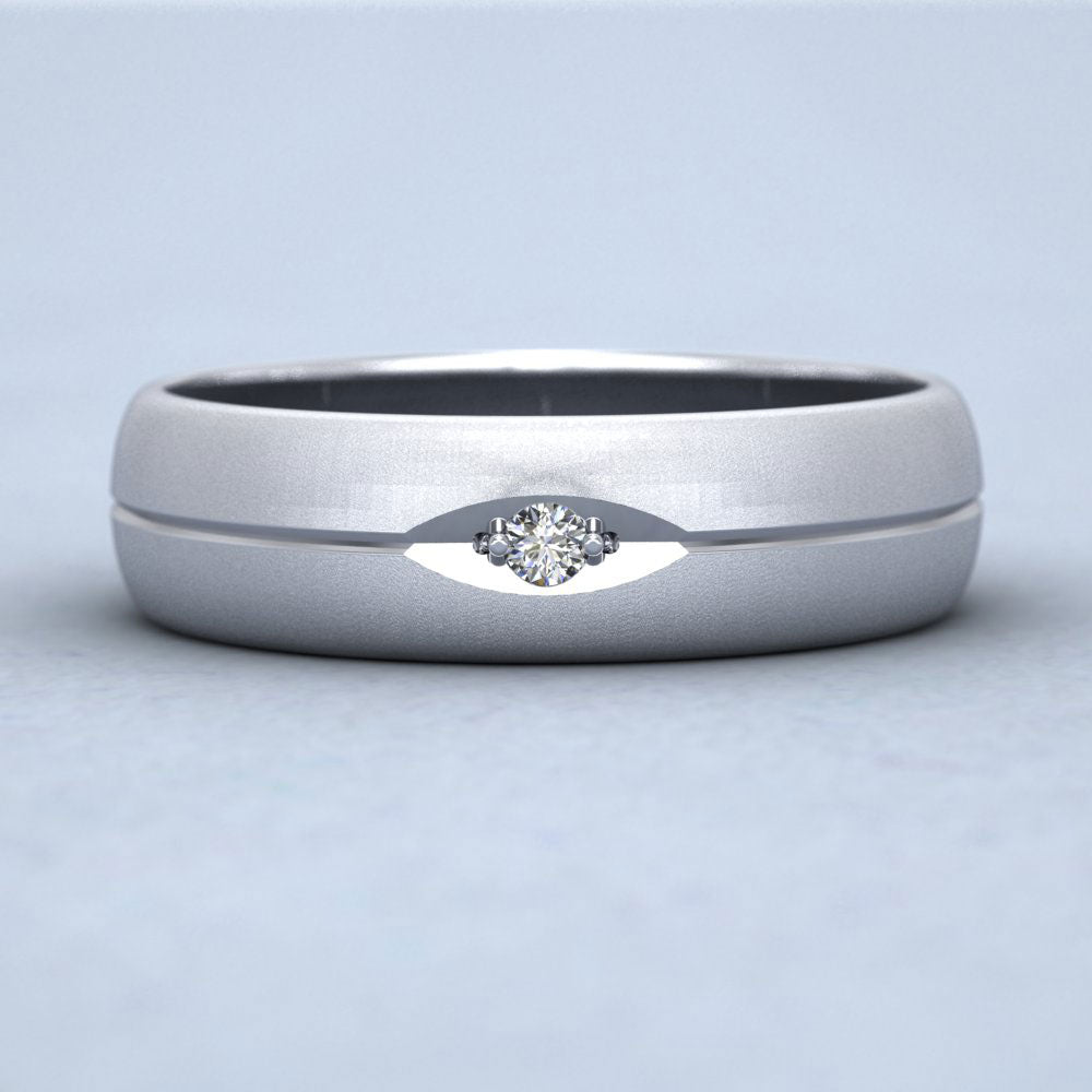 Diamond Set And Centre Line Pattern 9ct White Gold 6mm Wedding Ring Down View