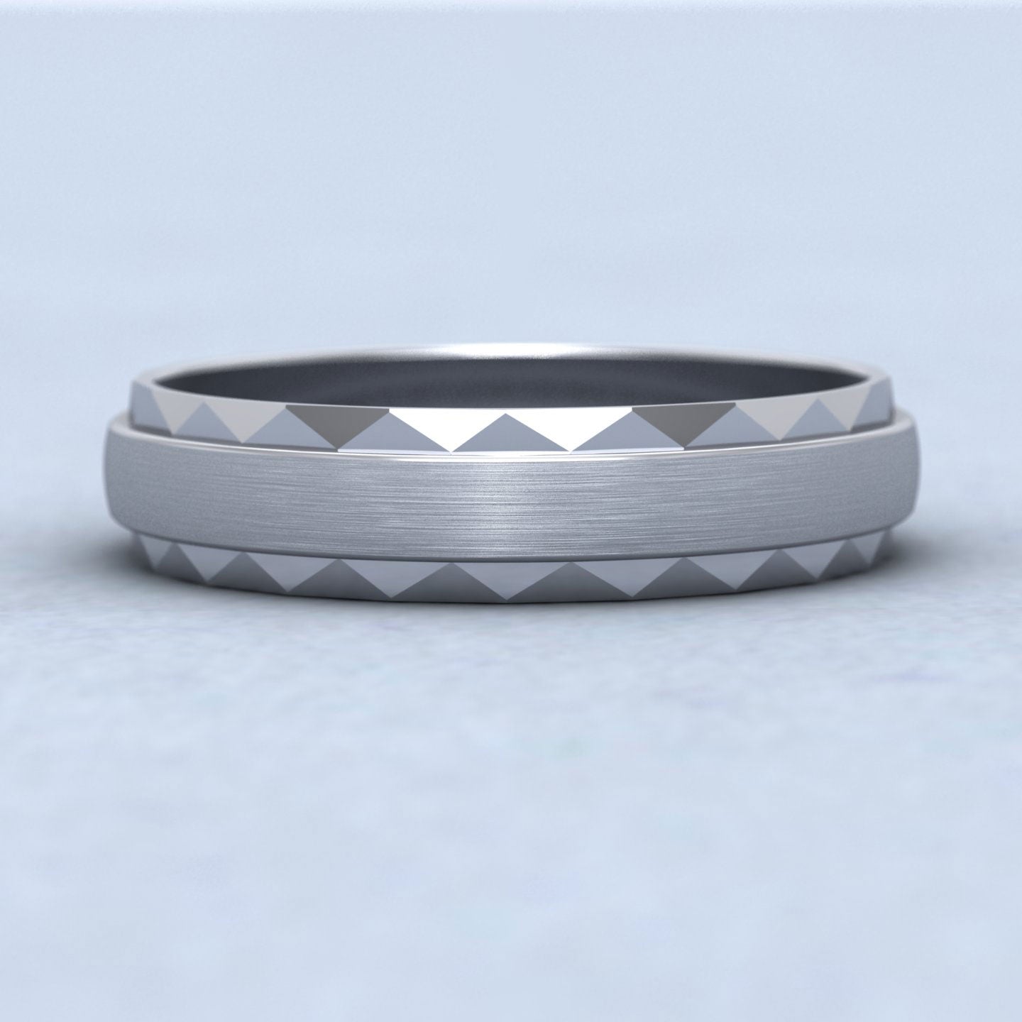 Flat Edge Facetted Cut Patterned And Matt Finish 500 Palladium 5mm Wedding Ring Down View