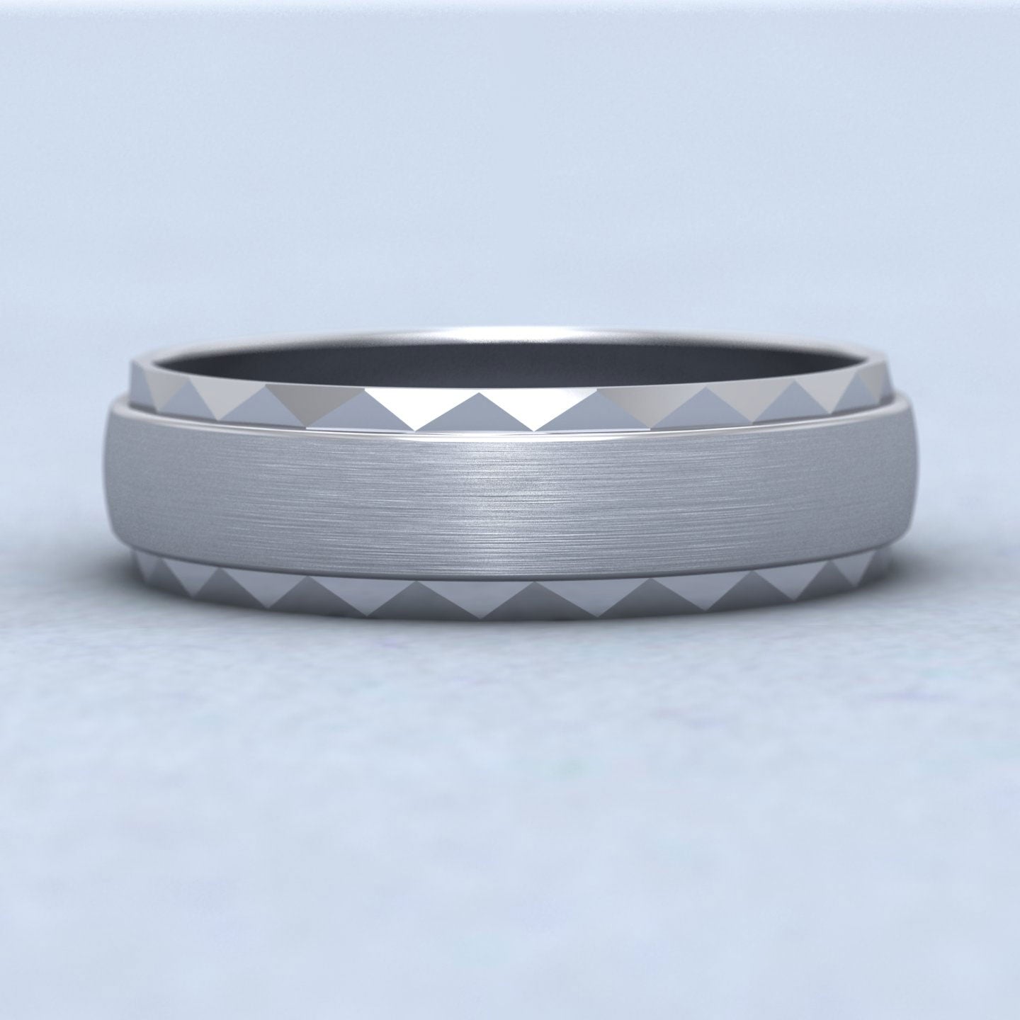 Flat Edge Facetted Cut Patterned And Matt Finish 950 Platinum 6mm Wedding Ring Down View