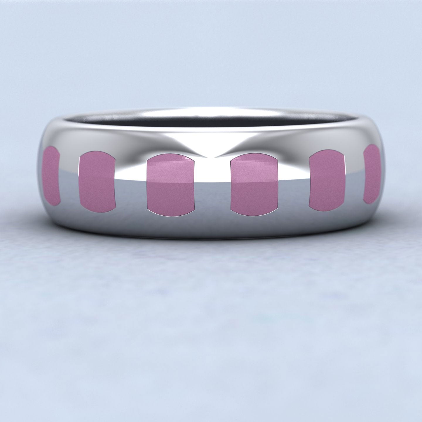 Pink Enamelled Block 18ct White Gold 7mm Wedding Ring