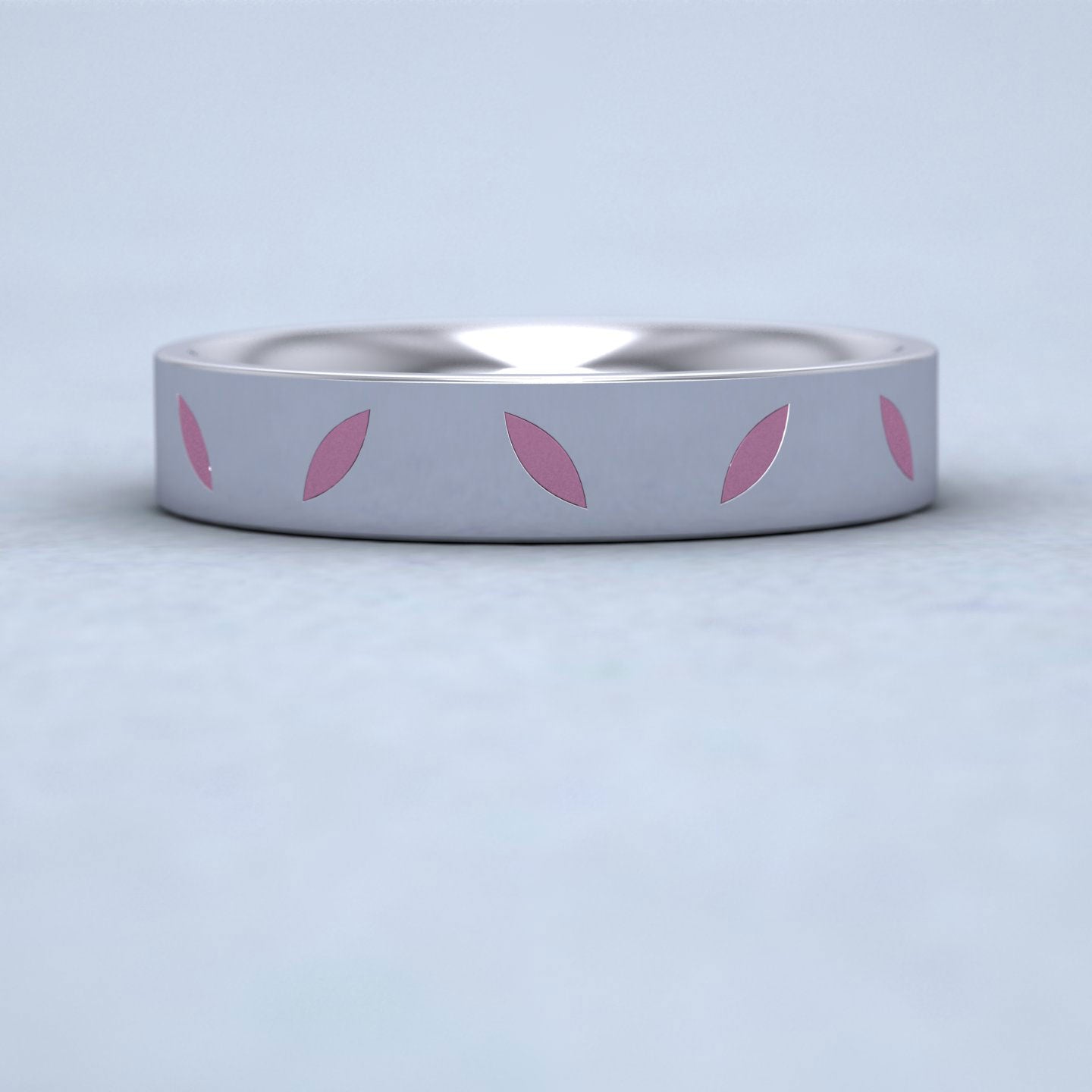Pink Enamelled 9ct White Gold 4mm Wedding Ring