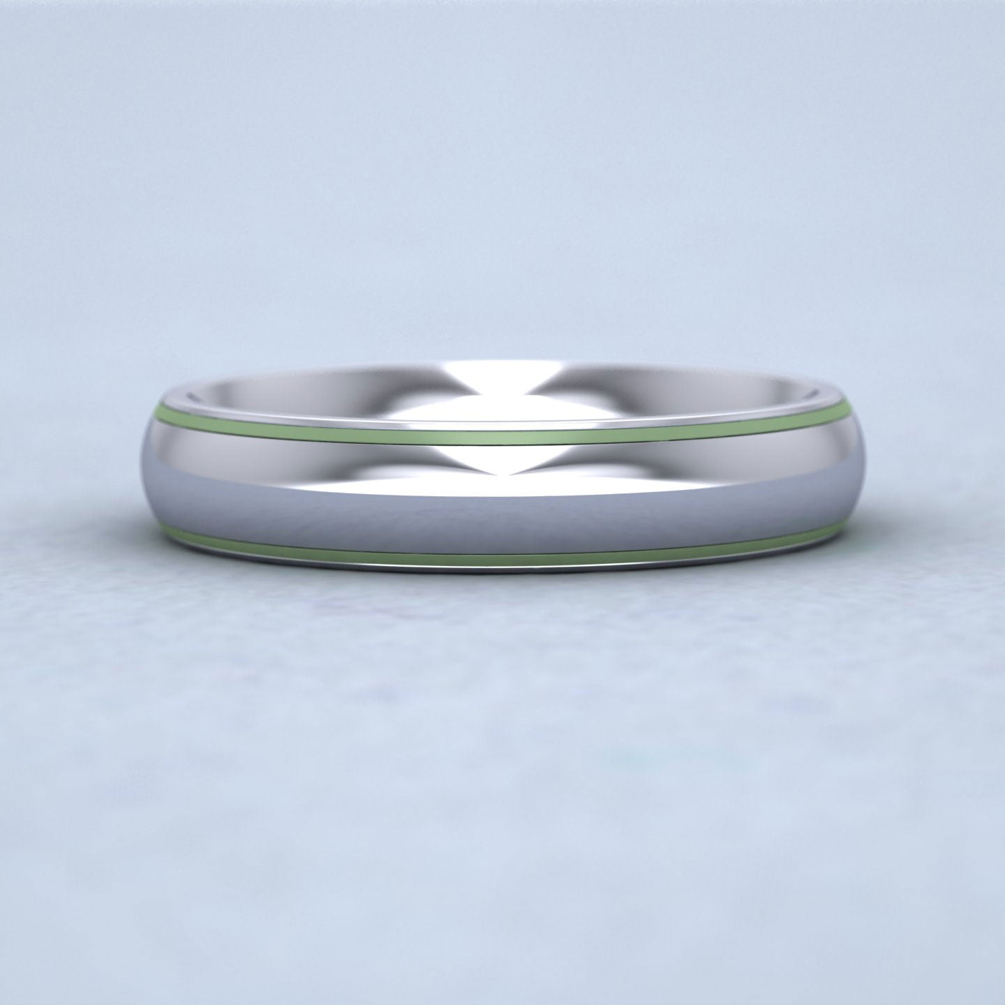 Lime Green Edge Line Enamelled 18ct White Gold 4mm Wedding Ring