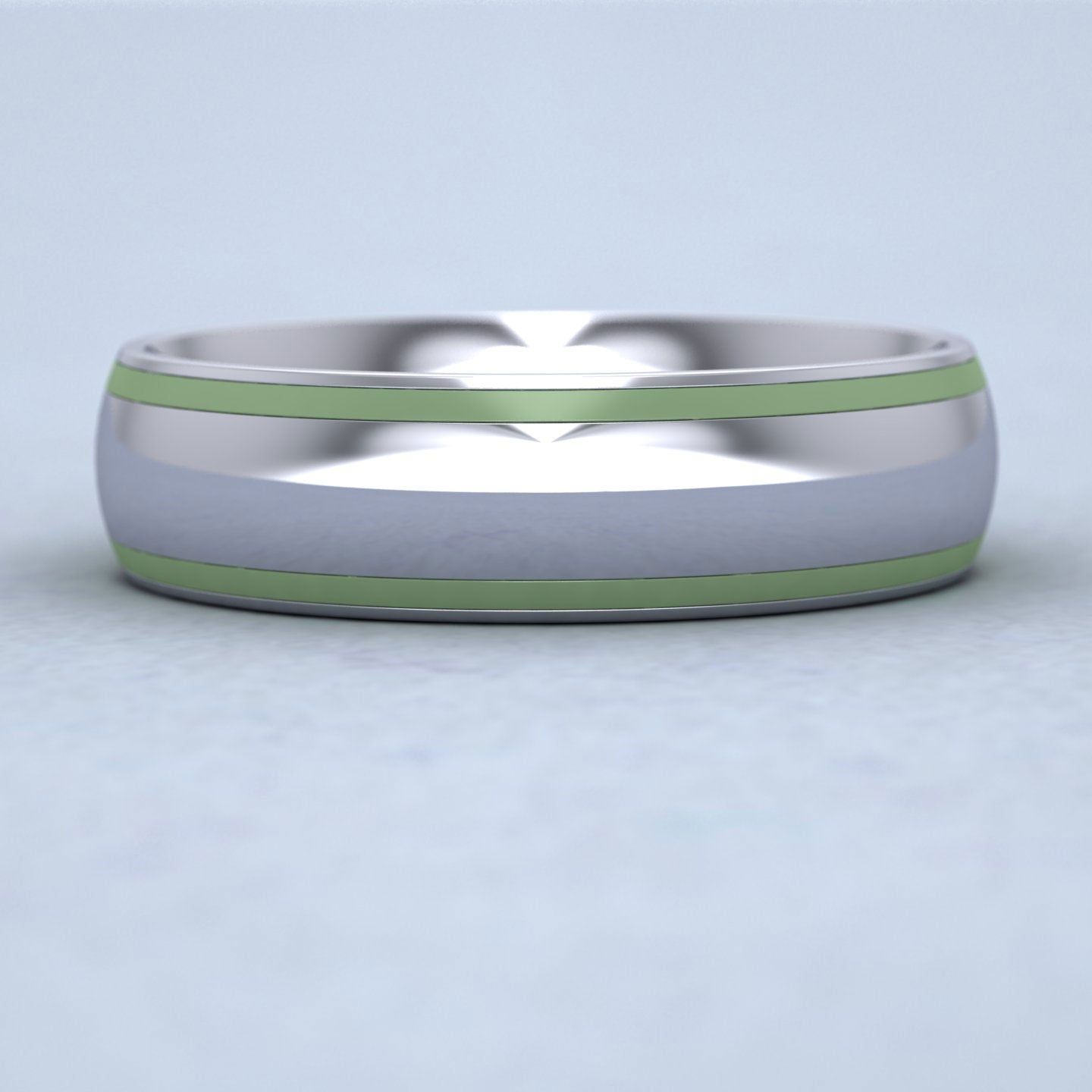 Lime Green Edge Line Enamelled Sterling Silver 6mm Wedding Ring