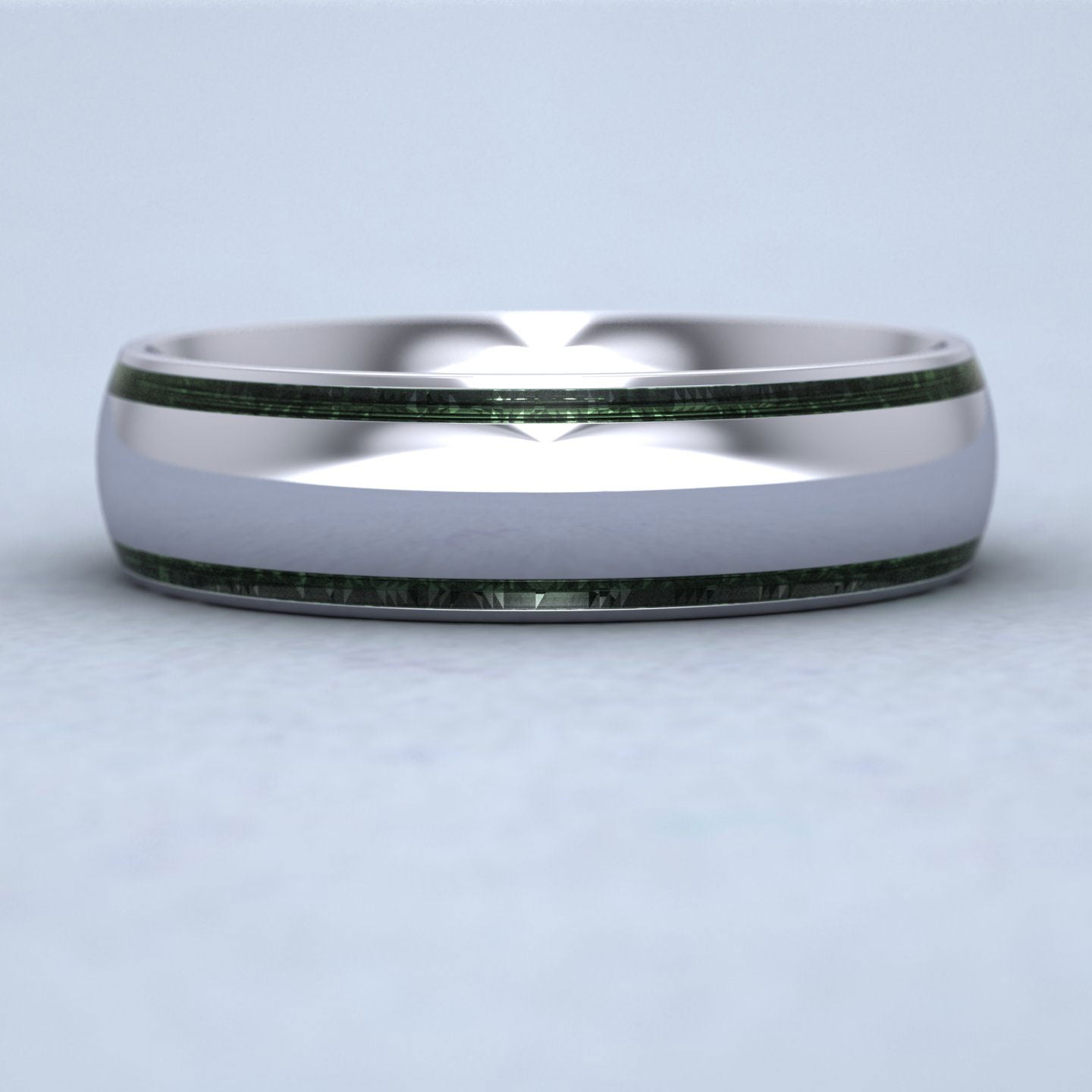 Emerald Green Edge Line Enamelled Sterling Silver 6mm Wedding Ring