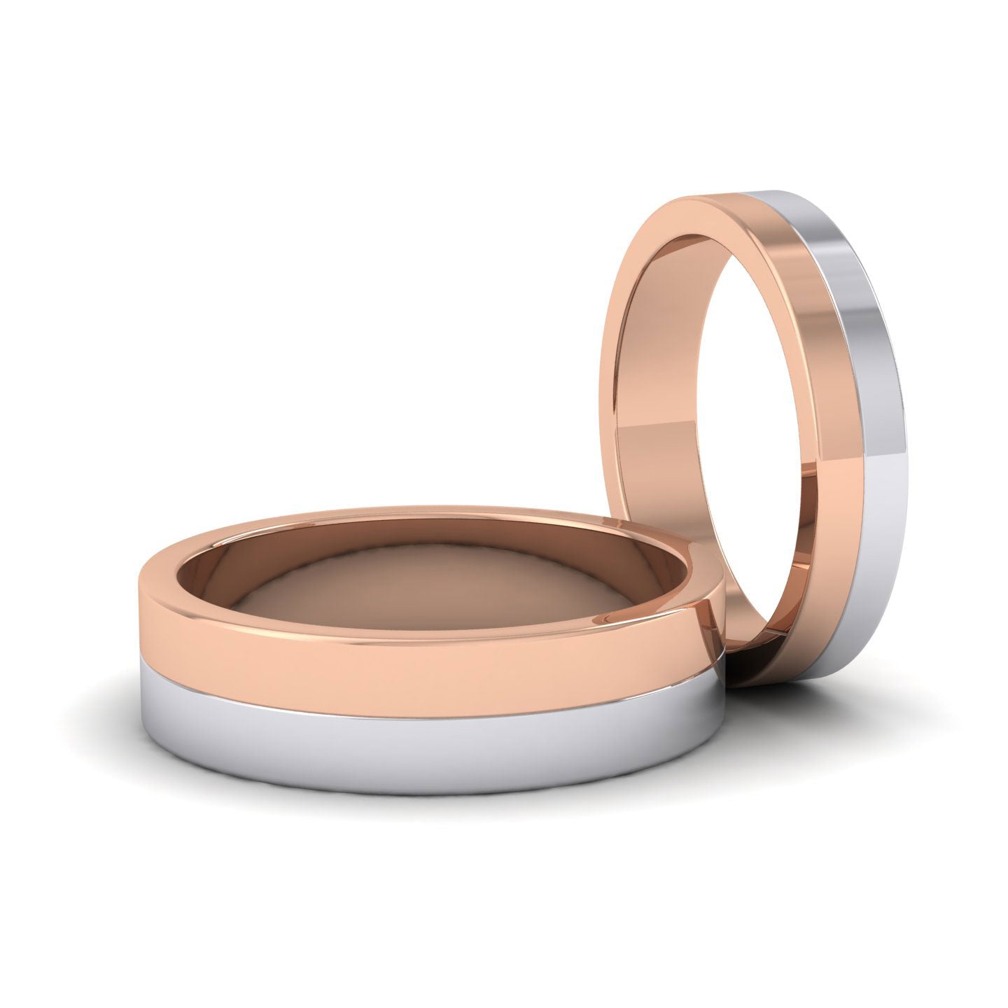 Half And Half Two Colour 18ct White And Rose Gold 4mm Flat Wedding Ring