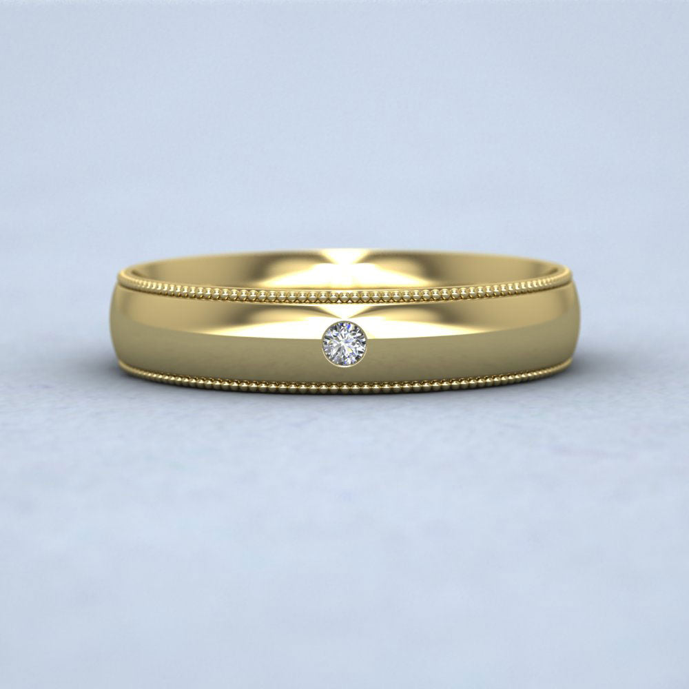 Single Flush Diamond Set And Millgrain Edge 9ct Yellow Gold 4mm Wedding Ring Down View