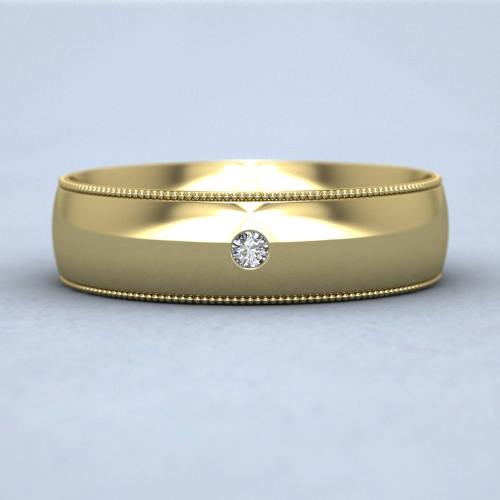Single Flush Diamond Set And Millgrain Edge 9ct Yellow Gold 6mm Wedding Ring Down View
