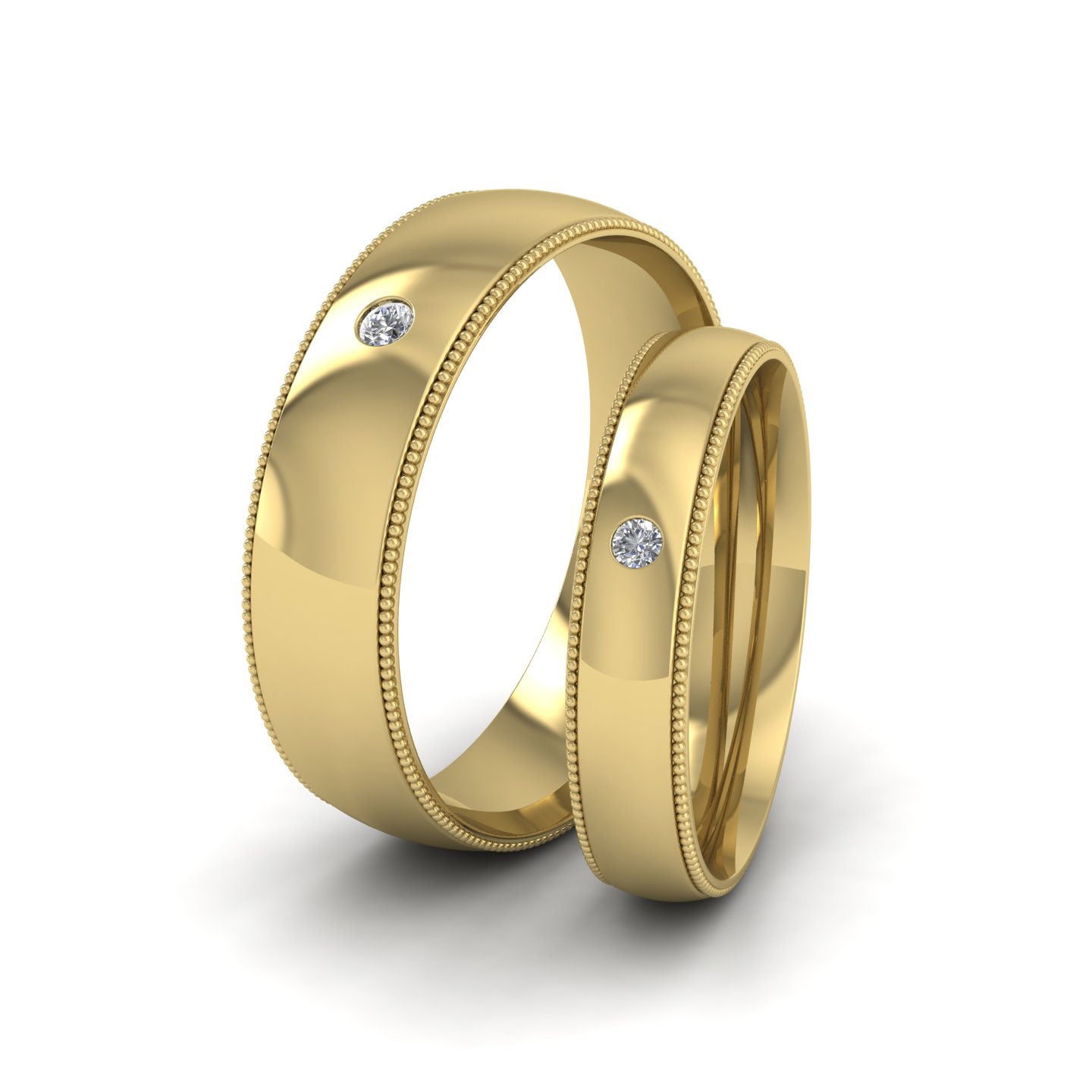 Single Flush Diamond Set And Millgrain Edge 9ct Yellow Gold 4mm Wedding Ring