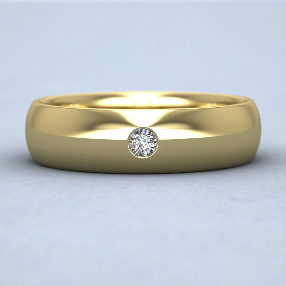 Single Flush Diamond Set 9ct Yellow Gold 6mm Wedding Ring Down View