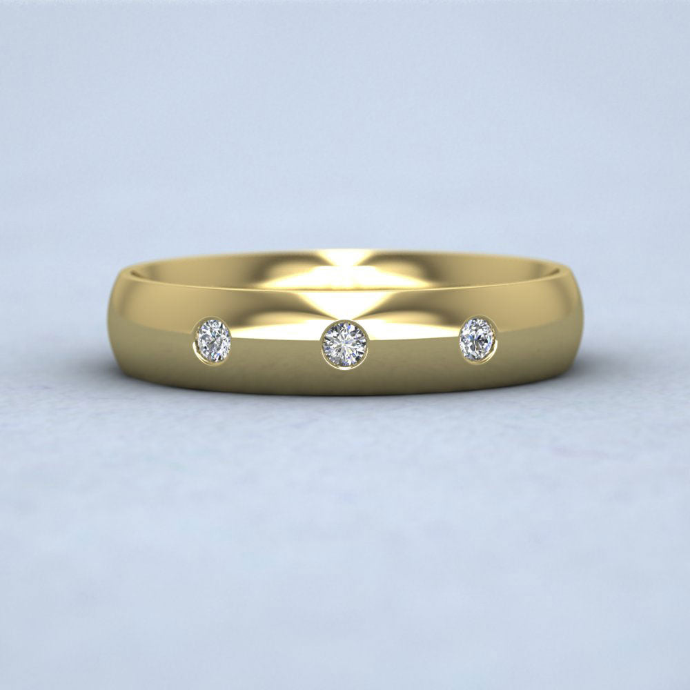 Three Diamond Flush Set 9ct Yellow Gold 4mm Wedding Ring Down View