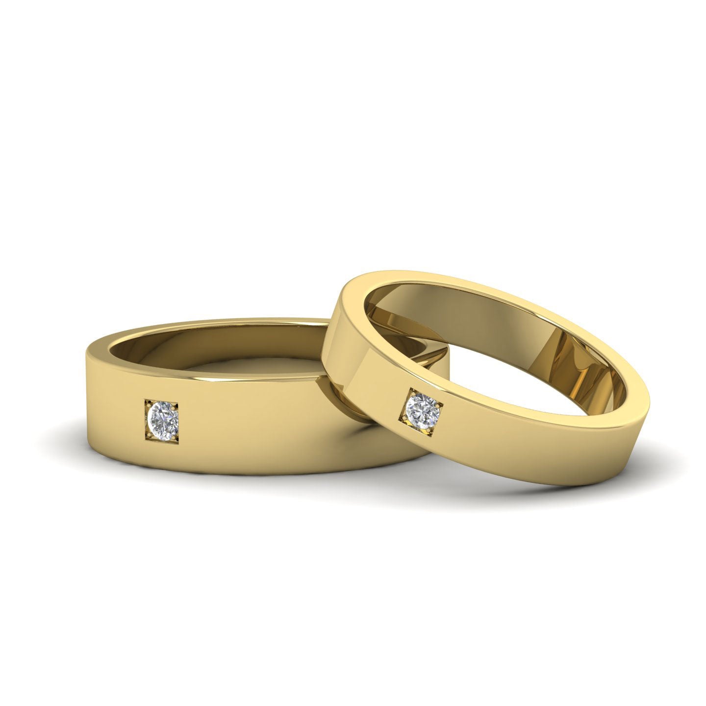 Single Diamond With Square Setting 9ct Yellow Gold 4mm Wedding Ring