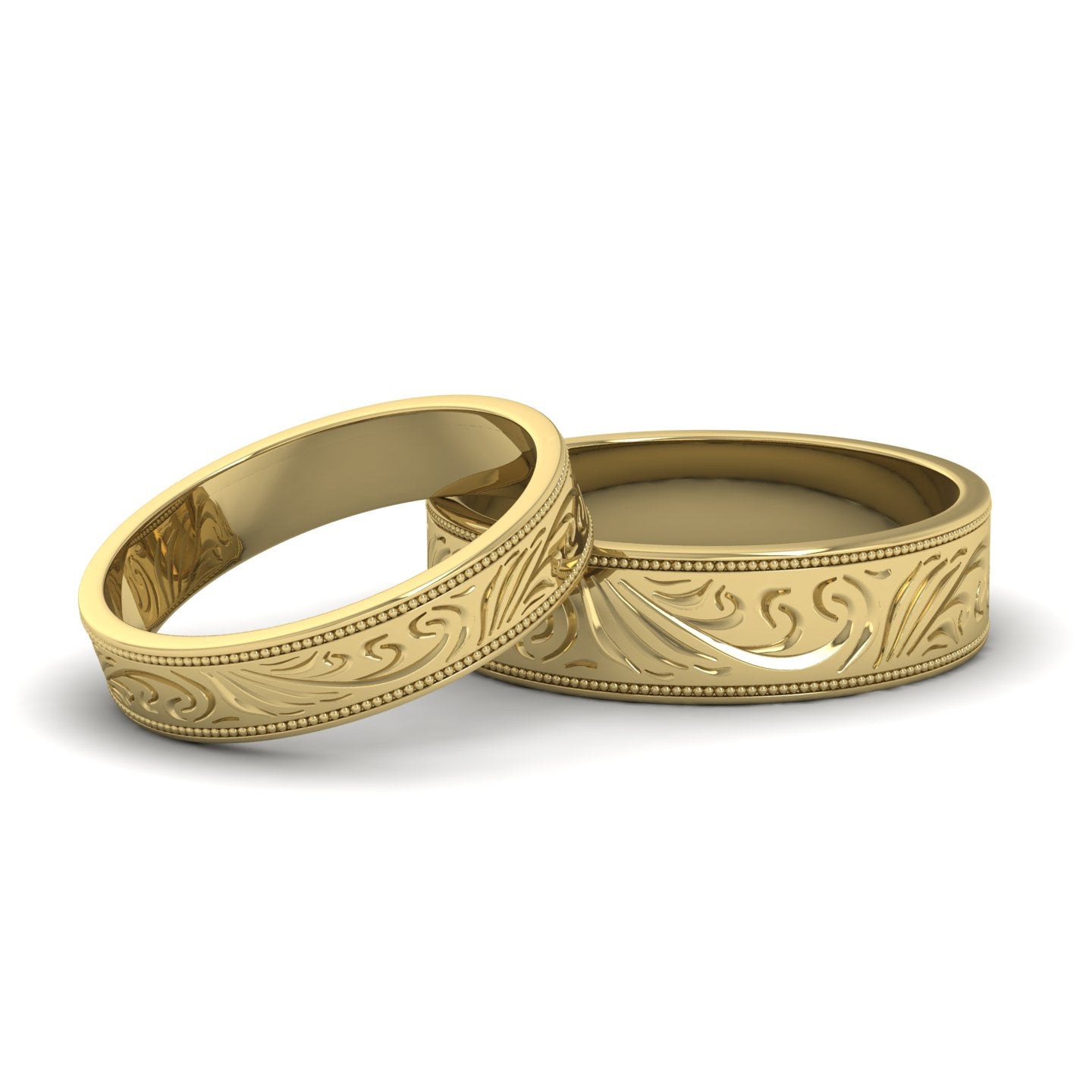 Engraved 9ct Yellow Gold 6mm Flat Wedding Ring With Millgrain Edge