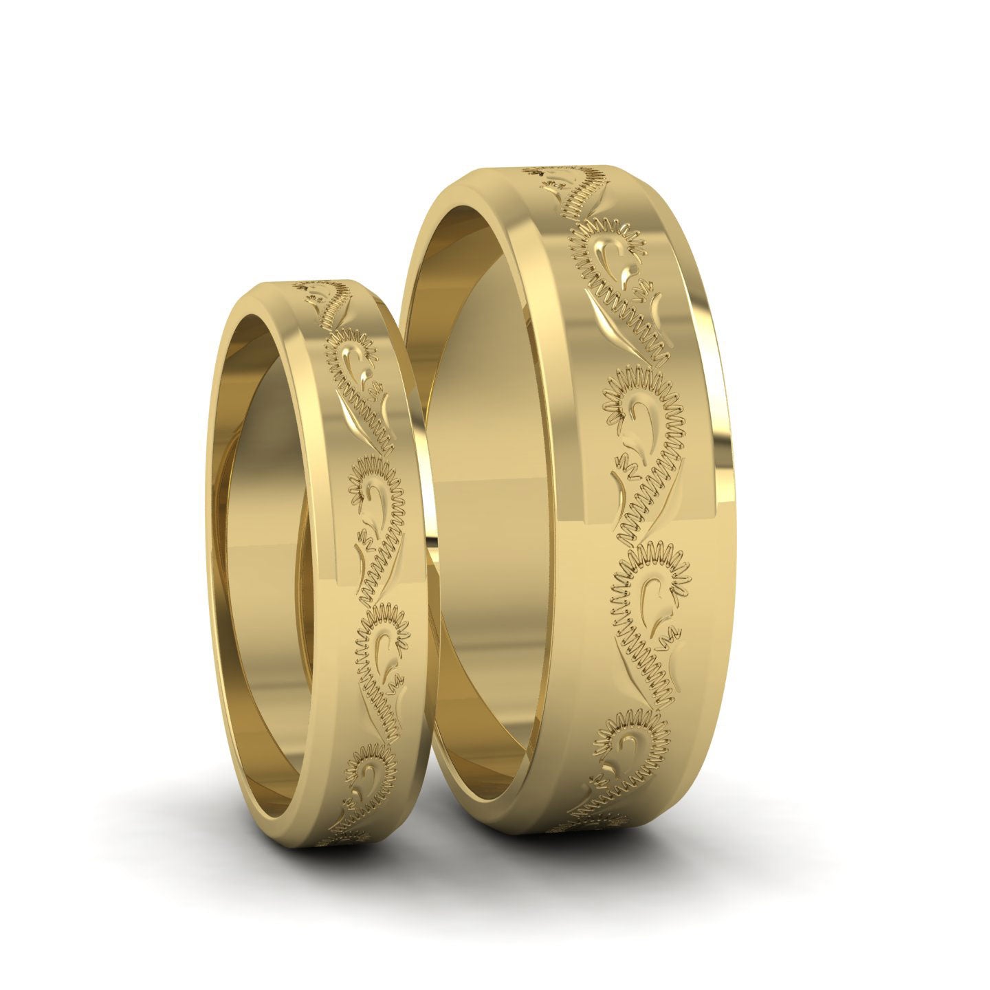 Engraved 9ct Yellow Gold 4mm Flat Wedding Ring With Bevelled Edge