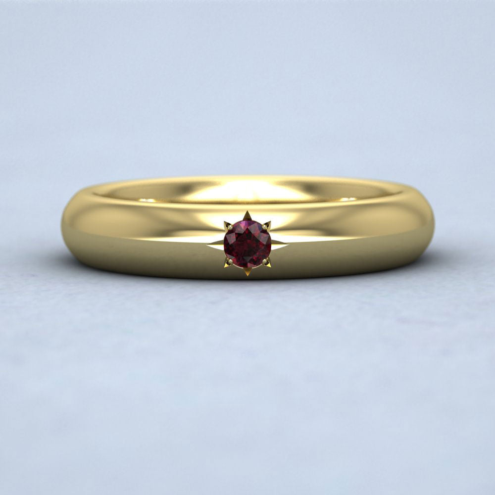 Ruby Star Set 9ct Yellow Gold 4mm Wedding Ring Down View