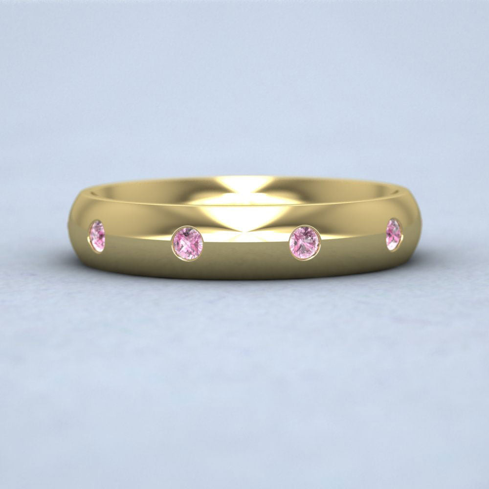 Ten Pink Sapphire Set Flush 22ct Yellow Gold 4mm Wedding Ring Down View