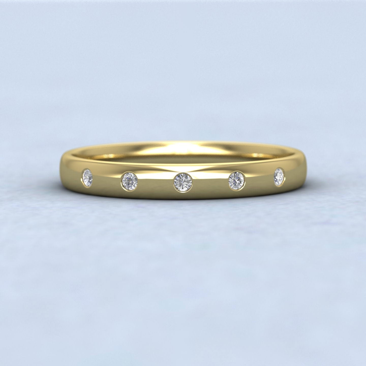 Five Diamond Set (0.05ct) 18ct Yellow Gold 2.5mm Wedding Ring Down View