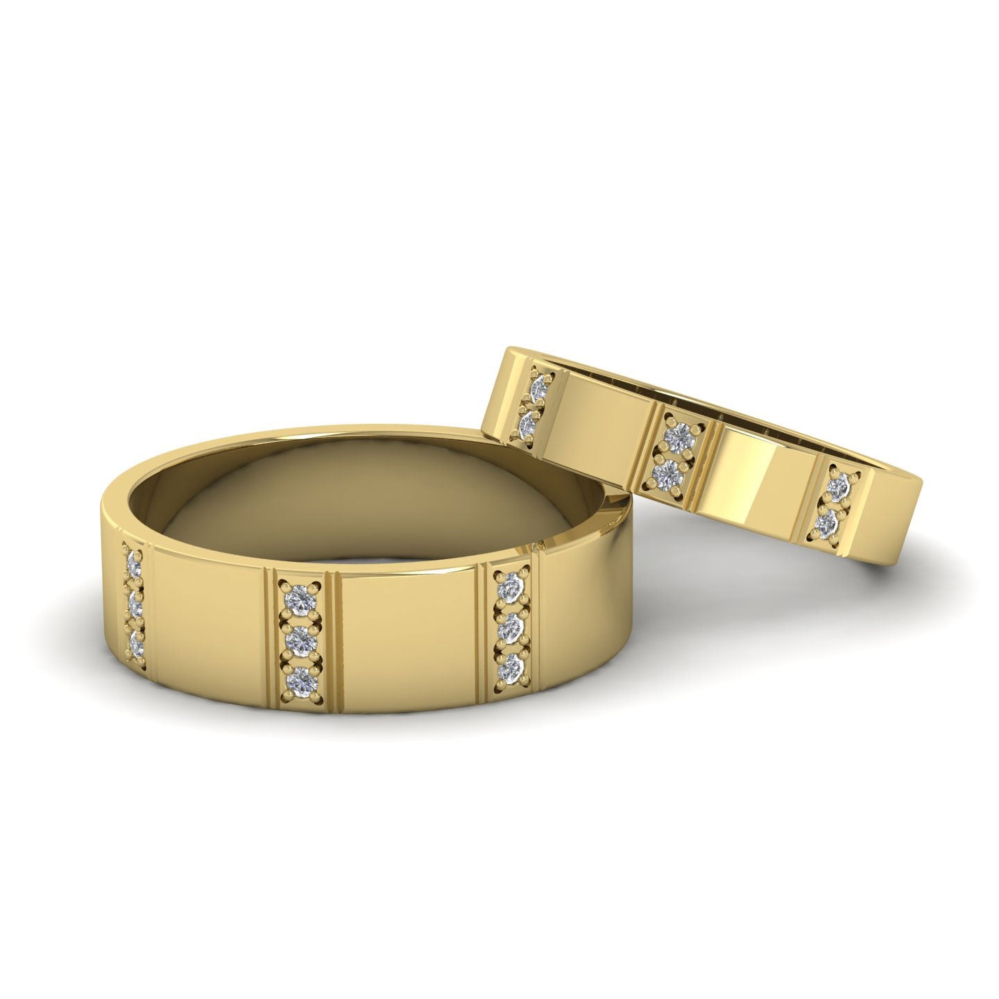 Three Row Diamond Set 9ct Yellow Gold 6mm Wedding Ring