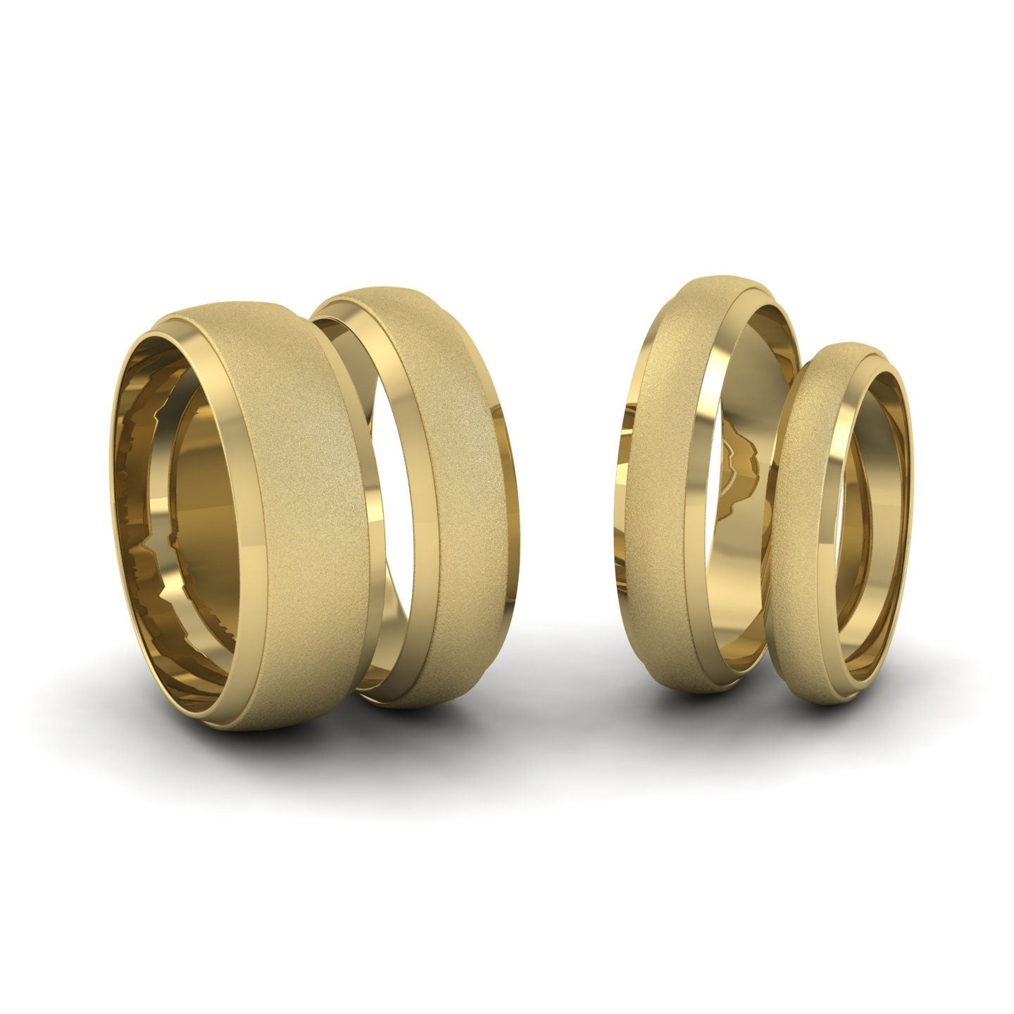 Flat Edge Patterned And Matt Finish 9ct Yellow Gold 4mm Wedding Ring
