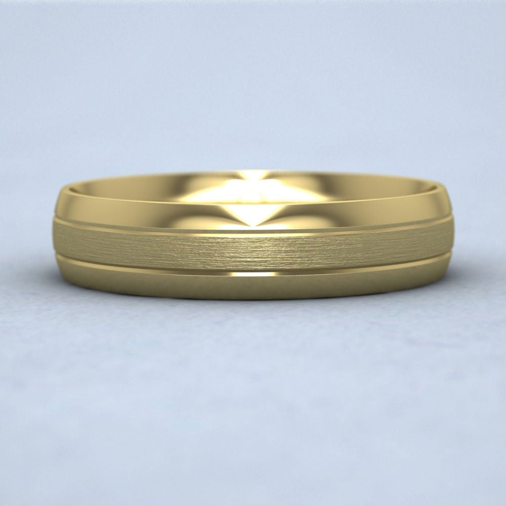 Line Pattern With Shiny And Matt Finish 9ct Yellow Gold 5mm Wedding Ring