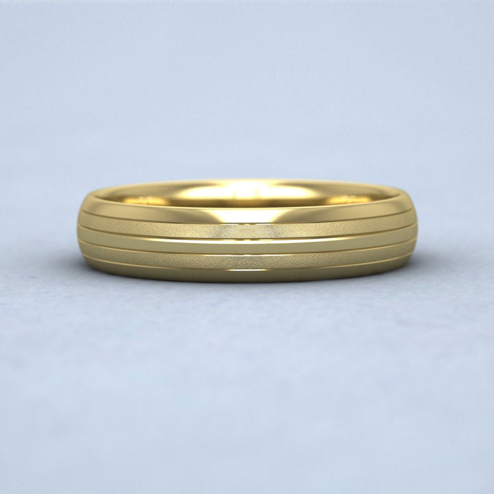 Four Line Pattern With Shiny And Matt Finish 9ct Yellow Gold 4mm Wedding Ring