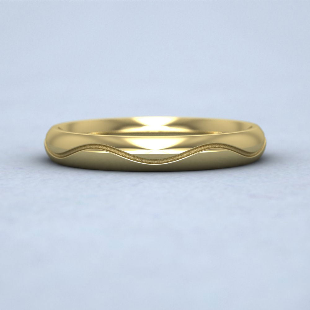 Wave Patterned 9ct Yellow Gold 3mm Wedding Ring