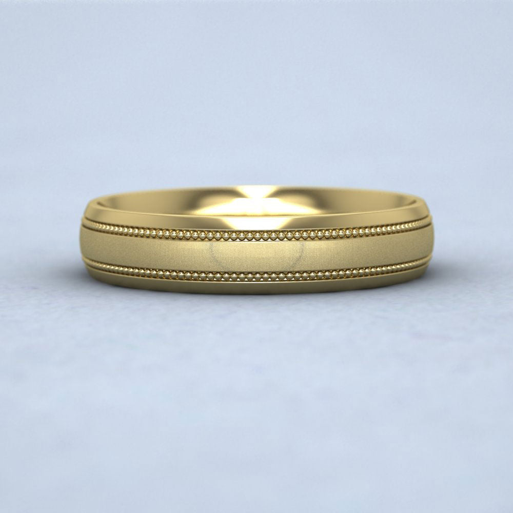 Millgrain And Contrasting Matt And Shiny Finish 9ct Yellow Gold 4mm Wedding Ring