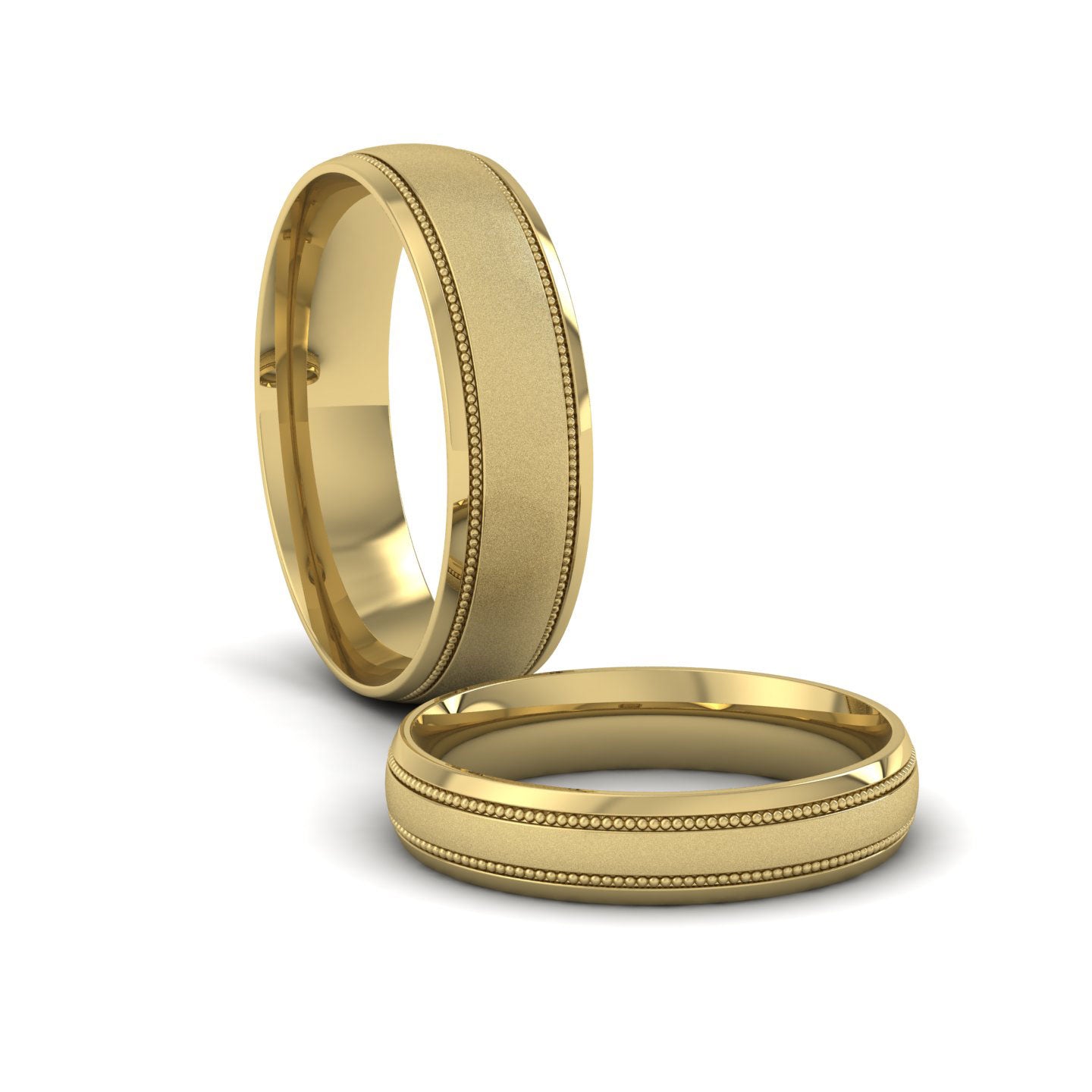 Millgrain And Contrasting Matt And Shiny Finish 9ct Yellow Gold 4mm Wedding Ring