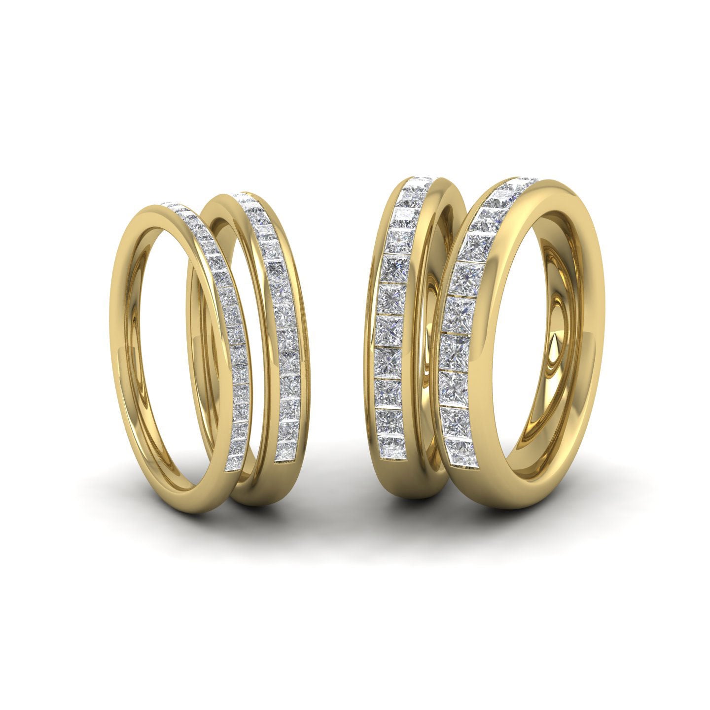 Princess Cut Diamond 1.05ct Half Channel Set Wedding Ring In 9ct Yellow Gold 4mm Wide