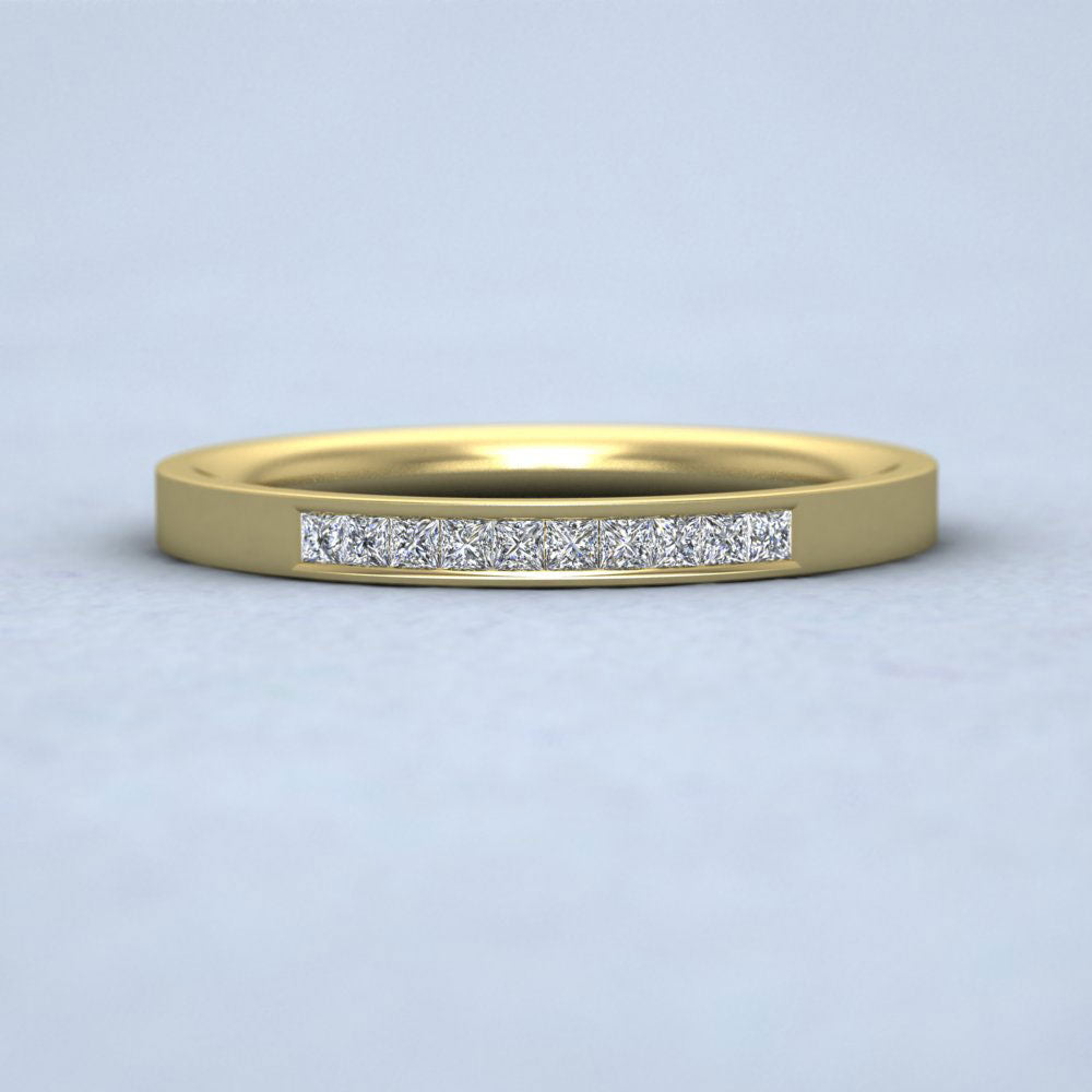 Princess Cut 10 Diamond 0.15ct Channel Set Ring In 9ct Yellow Gold. 2mm Wide
