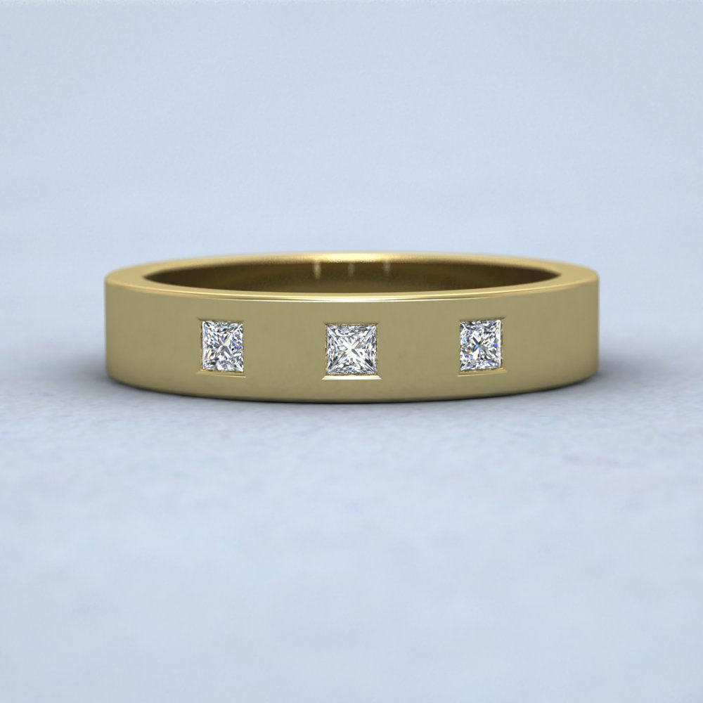 Three Stone Princess Cut Diamond Set 22ct Yellow Gold 4mm Wedding Ring