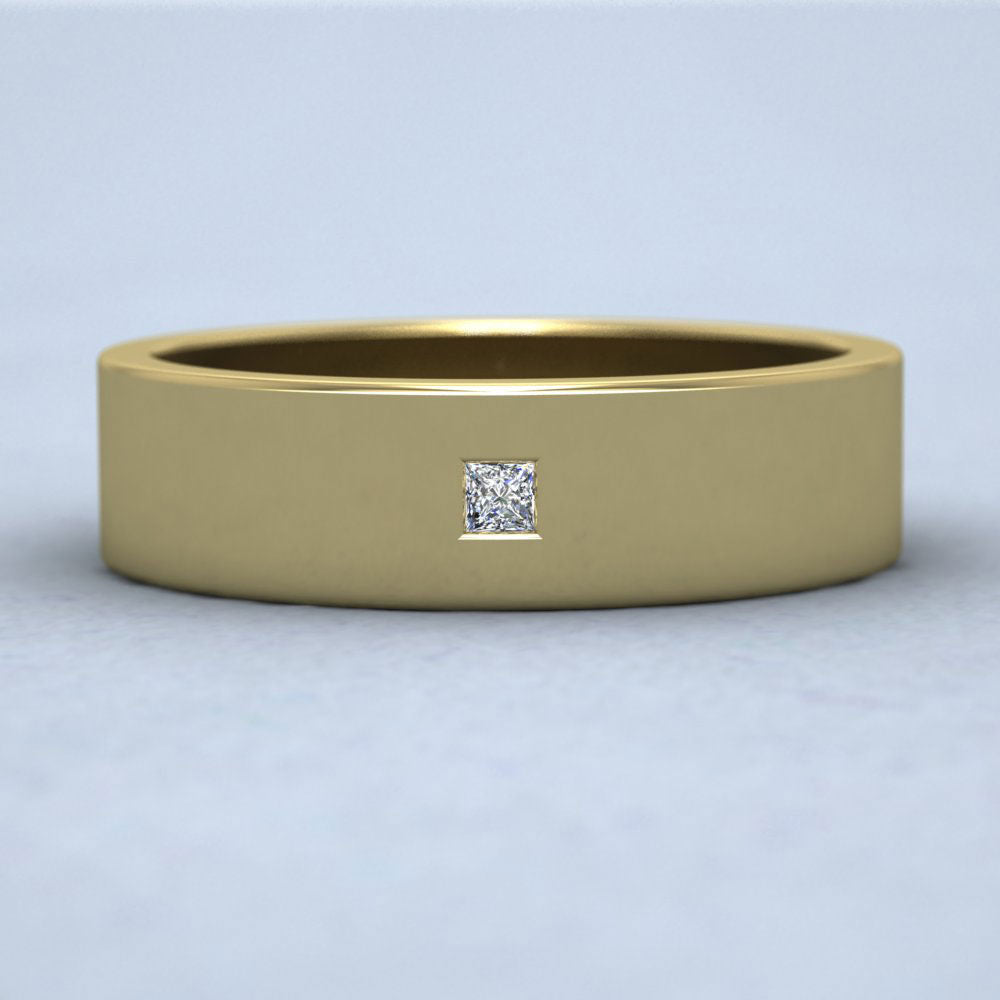 Single Stone Princess Cut Diamond Set 22ct Yellow Gold 6mm Wedding Ring